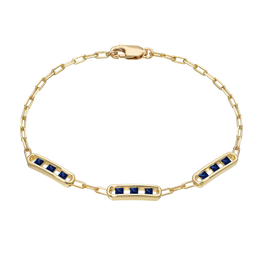 Tri Channel Link Bracelet Blue Sapphire Princess Cut