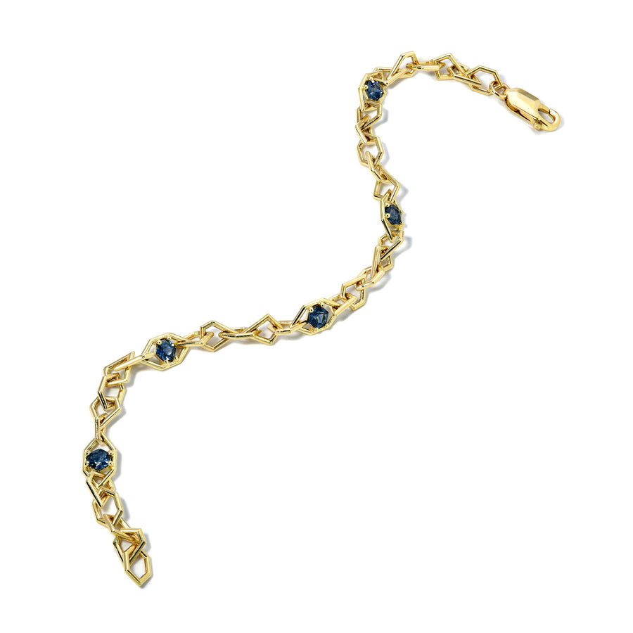 Mosaic Chain Link Bracelet Montana Blue Sapphire Hexagon