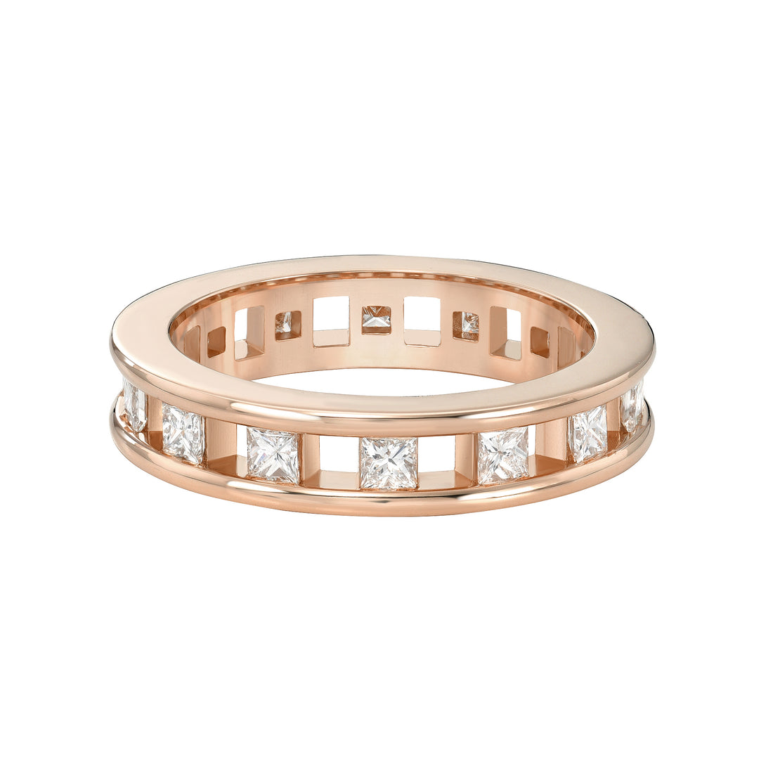 Tri Channel Eternity Ring Princess Cut Diamonds